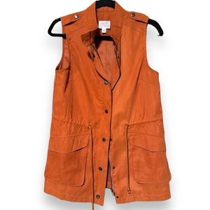 First Love Terra Cotta Long Vest with Snap Buttons Adjustable Tie Waist Size S